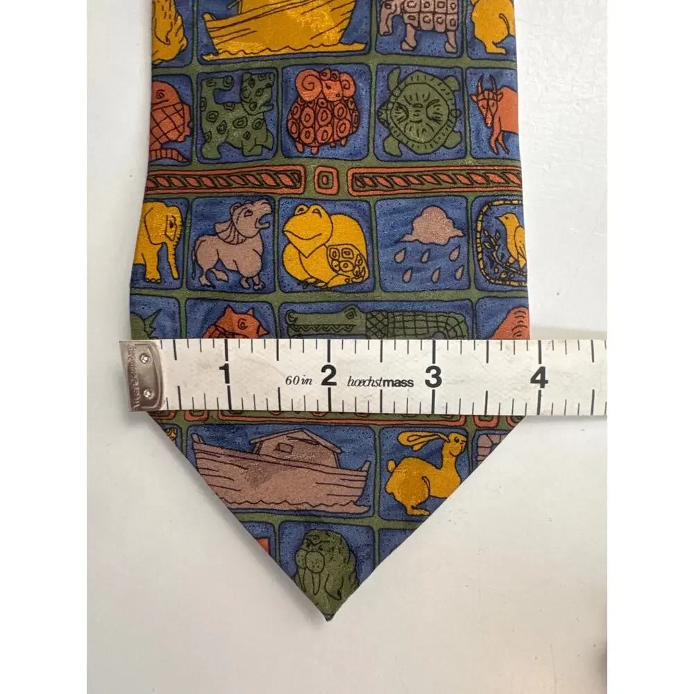 Vintage Noahs Ark Novelty Silk Tie Mens Church Easter 90s Colorful Eagles Wings
